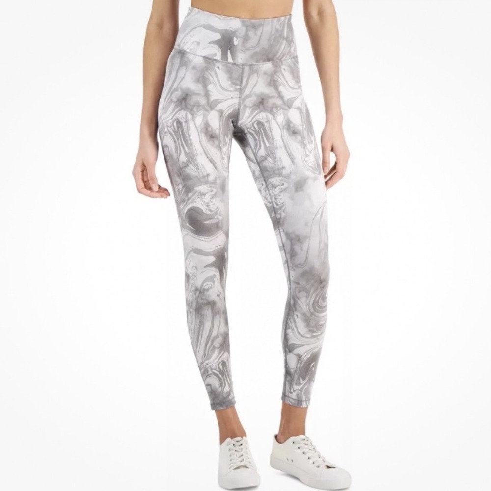 Gray Marble Compression Leggings High Waist Activewear Gym Workout Swirl Size S